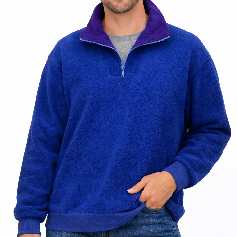 VTG 90s Traxton Fleece Pullover 1/4 Zip Blue Purple L Western Retro Ranch Cabin